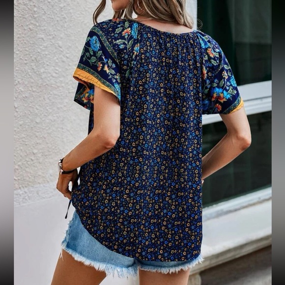 Boho Plus Size Floral Paisley Print Top Blouse Shirt - Picture 2 of 4